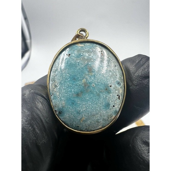 8 Natural Persian Turquoise Pendants Metal Brass Bulk Lot - Picture 5 of 10